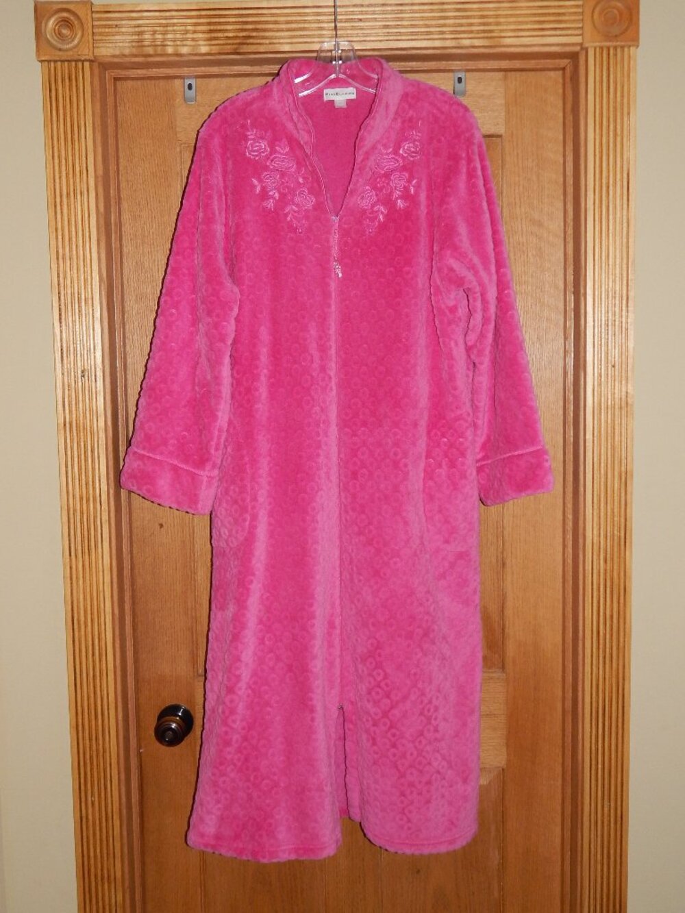Miss Elaine Women's Size XL Pink Soft Plush Zip-Front Long Bath Robe Gown